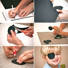 a collage of photos showing how to cut out paper hearts