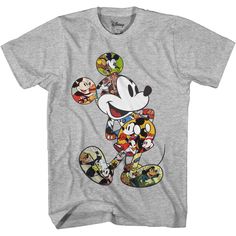 a mickey mouse t - shirt with many pictures on it