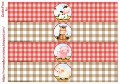 three farm animals on a red and white checkered table cloth with the words, ` '