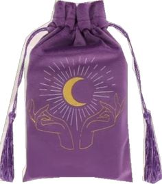 a purple bag with two hands holding the moon