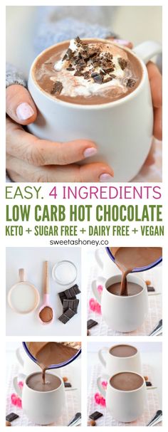 how to make low carb hot chocolate with dairy and vegan milk - this is so easy