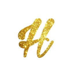 the letter h is made up of gold glitter