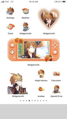 an orange nintendo wii game controller with some pictures on it's side and the words,