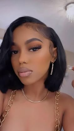 Black Women With Bob Hairstyles, Bob Haircuts For Black Women Natural, Shoulder Length Bob Wig, Peak A Boo Bob, Natural Bobs For Black Women, Bob Hairstyles For Black Women Sidepart, Side Part Quick Weave Bob With Leave Out, Bob With Crimps, Relaxed Bob Black Women