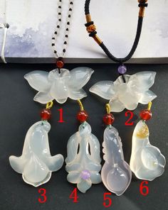 "chinese Ancient flower Natural Chalcedony Agate stone Pendant material: natural agate stone, Chalcedony Size: 1# 55mmx28mmx10mm, 2# 55mmx28mmx10mm 3# 44mmx38mmx11mm, 4# 47mmx25mmx7mm, 5# 47mmx22mmx10mm 6# 42mmx27mmx11mm necklace style: rope necklace: 14\" to 24\" Adjustable necklace .(color random, if you asked ,please tell me.) 4mm clear Chalcedony necklace, 24\" to 28\" bronze chain necklace,length you may choose ❤ If you have any good idea, Please connect me free. ❤Please read the store poli White Round Pendant Necklace For Good Luck, White Carved Pendant Necklaces, White Carved Pendant Necklace, White Pendant Necklace For Good Luck, Traditional White Necklace For Healing, Traditional White Jewelry For Good Luck, White Traditional Good Luck Jewelry, White Agate Spiritual Necklace, Spiritual White Agate Necklaces