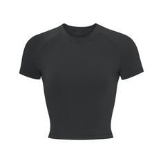 Fitted Black Workout Top, Fitted Short Sleeve Workout T-shirt, Black Fitted Short Sleeve Crop Top, Black Cropped Short Sleeve T-shirt Athleisure, Black Cropped T-shirt For Workout, Black Short Sleeve Cropped T-shirt Athleisure, Fitted Solid Color Workout T-shirt, Black Cropped T-shirt For Sports, Fitted Black Cropped T-shirt Crew Neck