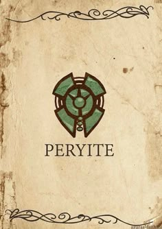 an old book with the word peryite written in black and green on it