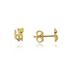 gold plated sterling silver cat stud earrings