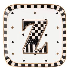 a black and white plate with the letter z on it