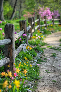 40 Creative Garden Fencing Designs to Inspire Your Garden Makeover Rustic Fencing Ideas Country Living, Simple Fencing Ideas, Decorative Wood Fence Ideas, Decorative Fencing Ideas, Landscaping In Woods, Rustic Privacy Fence Ideas, Garden Inspiration Rustic, Fenced Flower Garden, Grapevine Fence