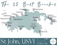 the 15 best beaches in st john, usvi map with names and locations on it