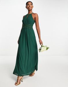 Vila Bridesmaid halterneck maxi dress in pine green | ASOS Trim Waist, Sage Green Bridesmaid Dress, Green Bridesmaid, Green Bridesmaid Dresses, Pine Green, Maxi Dress Green