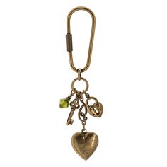 Gold Tone Green Crystal Bead Heart Locket Key Fob Bead Heart, 1928 Jewelry, Vintage Inspired Jewelry, Green Jewelry, Handbag Charms, Funky Jewelry, Two Hearts, Green Crystal, Heart Locket