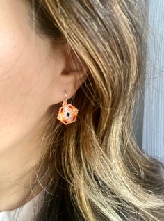 Handmade Orange Rectangular Jewelry, Handmade Rectangular Orange Jewelry, Tucson Az, Beaded Dangle Earrings, Etsy Earrings Dangle, Beaded Dangles, Multi Stone, Sterling Silver Bead, Tucson