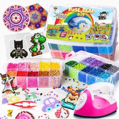 the kit includes beads, magnets, and other crafting supplies for kids to make