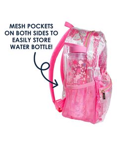 Get ready to party in pink with this vinyl backpack designed with someone on-the-go in mind! Packed with our Pink Party confetti, this is a can't miss whether you're headed back to school or looking for a way to brighten your travel days or commute. This heavy-duty backpack comes with adjustable straps, side pockets to hold a water bottle or other accessories, a front pocket, and with luxe gold hardware too - what's not to love? Available in Medium and Large sizes. (LARGE SIZE) Dimensions: 14"W Pink School Backpack With Water Bottle Pocket, Pink School Backpack With Clear Strap, Pink Backpack With Clear Strap For Everyday Use, School Shopping List, Patriotic Accessories, Glitter Backpack, Girls Halloween Outfits, Clear Backpack, Party Confetti