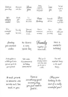 some words that are in different languages on a white background with black lettering and the words family