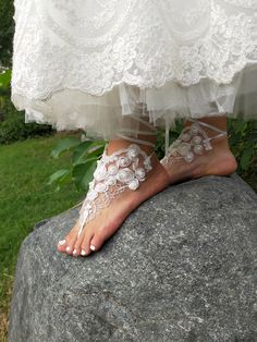 White Beach Wedding Lace Barefoot Sandals, Wedding Anklets, Shoe Barefoot, Beaded Pearl Anklets, Embroidered Bride Shoes, Beach Party Sandal Summer Wedding Ceremony Shoes With Ankle Strap, Embroidered Wedding Shoes For Summer Parties, Beaded Anklets For Destination Wedding In Summer, Beaded Open Toe Sandals For Wedding, Bohemian Sandals For Spring Wedding, Spring Bohemian Wedding Sandals, Bohemian Spring Wedding Sandals, Beaded Anklets For Summer Destination Wedding, Summer Wedding Closed Toe Shoes For Ceremony