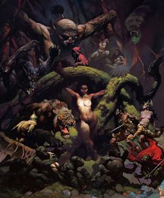 an image of a woman surrounded by monsters