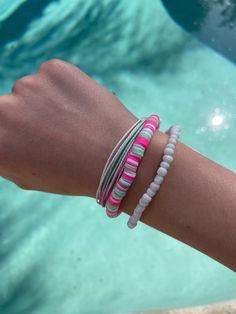 Summery watermelon themed bracelet! 🍉 Trendy Round Vacation Jewelry, Trendy Round Jewelry For Vacation, Summer Stackable Bracelet Jewelry, Pink Round Beads Braided Casual Bracelets, Casual Pink Braided Bracelets With Round Beads, Stackable Summer Bracelet Jewelry, Casual Stackable Summer Jewelry, Casual Stackable Bangle Jewelry, Fun Green Bracelet Jewelry