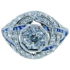 Art Deco Diamond Ring. platinum mount   natural blue sapphires. c 1920 Art Deco Diamond Ring, Deco Diamond Ring, Diy Jewelry Projects, Bead Set