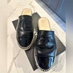 Chanel Women’s Cc Mule Espadrilles - Black Size 40 Excellent Condition. Worn Twice Espadrilles Black, Chanel Women, Shoes Chanel, Black Espadrilles, Chanel Black, Espadrille Shoes, Chanel Shoes, Mule, Espadrilles