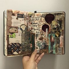 a hand holding an open book with pictures on it