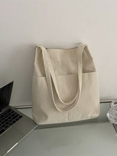 Minimalist Corduroy Shopper Bag | SHEIN USA Tut Bag Ideas, Shein Tote Bags, Tut Bag, Corduroy Bag, Corduroy Tote Bag, Striped Bags, Inch Bag, Style Preppy