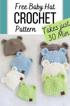 crochet baby hats with teddy bears on them