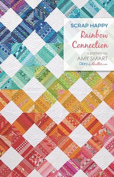 the cover of scrap happy rainbow connection, featuring an image of colorful quilts and squares