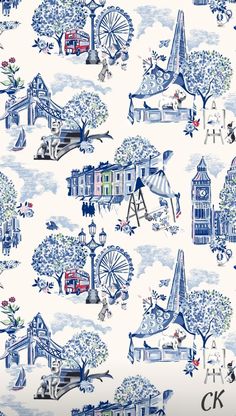 Blue Christmas Wallpaper Aesthetic, Cath Kidston Wallpaper, London Painting, London Theme, London Wallpaper, Catholic Wallpaper, Christmas Lyrics, Toile Pattern, Dorm Art