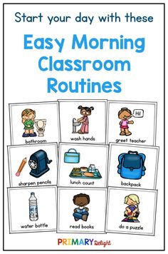 an easy morning classroom routine with pictures and words to help students learn how to use the word