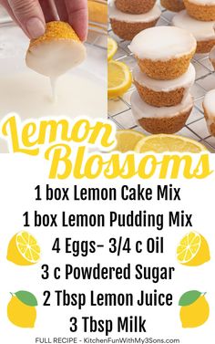 the lemon cake mix is being drizzled with icing and then topped with sugar