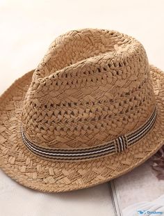 OrcaJump - Mens Straw Hat Khaki Beige Holiday Basic Color Block Summer Casual Beige Fedora For Outdoor, Casual Khaki Fedora Sun Hat, Casual Fedora Straw Hat For Outdoor Activities, Brown Fedora For Spring Outdoor Events, Brown Sun Hat For Spring Outdoor Activities, Casual Brown Fedora For Outdoor, Casual Brown Fedora For Outdoor Activities, Fulfillment Center, Womens Casual