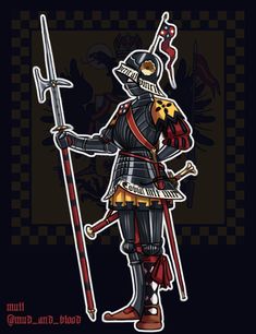 an illustration of a knight holding two swords