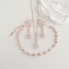 To Add Some Color, Buy Pink Gold Jewelry Set for Weddings, Prom,Events – PoetryDesigns Rose Gold Jewelry Outfit, Rose Gold Bridal Jewelry Set, Pink Gold Wedding, Rose Gold Jewelry Set, Beautiful Wedding Jewelry, Quinceanera Jewelry, Pink Gold Jewelry, Rose Gold Bridal Jewelry, Blush Jewelry