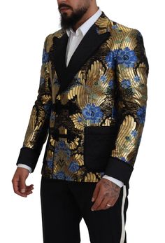 DOLCE & GABBANA Absolutely stunning, 100% Authentic, brand new with tags Dolce & Gabbana blazer. Model: Blazer jacket formal party evening Style: Double breasted Color: Gold, black, blue floral pattern Black inner lining Two button closure Logo details Made in Italy Material: 74% Wool, 14% Rayon, 10% Cupro, 2% Elastane Lining: 70% Silk, 28% Cupro, 2% Acetate Model Blazer, Jacket Formal, Evening Style, Blue Floral Pattern, Stefano Gabbana, Double Breasted Jacket, Dolce E Gabbana, Fashion Website, Formal Party