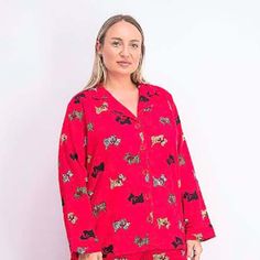 Charter Club Wmen's 1-Piece Pajama Top, Red Animal Scottie, Small "Top Only" - Pajama Top - 100% Cotton 22m2076-44 Red Sleepwear For Overnight, Red Long Sleeve Sleepwear For Pajama Party, Penguin Pajamas, Pink Flannel, Club Red, White Pajamas, Womens Thermal, Red Plaid Flannel, Cotton Pajama Sets