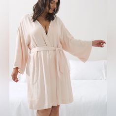 Brand New With Tags Never Worn. Enjoy That Luxurious Spa Feeling Anytime. Our Soma Restore Waffle-Weave Robe Wraps You In Super Softness With A Classic Waffle Texture That's Seen In Many Of The Finest Spas. The Relaxed Wrap Style Features Kimono-Style Sleeves, A Tie Belt And Pockets. Details Long Kimono-Style Sleeves. Side Pockets. Removable Belt. 40" From Shoulder. 100% Bamboo Rayon. Hand Wash, Line Dry. Color Is Pink Sand. Spring V-neck Robe For Brunch, Chic Spring Sleepwear For Relaxation, Soma Bras, Luxurious Spa, Chiffon Kimono, Cropped Pants Women, Soma Intimates, Printed Robe, The Vanishing