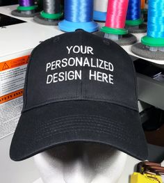 Custom embroidered caps made to order, personalized hat with any text, names, sayings, quotes, company, teams & more (Custom Text Only), FREE SHIPPING. Just choose the font & cap color, along with personalized text desired. If you have a particular thread color desired please specify it in the comments field.   Our personalized hats are custom embroidered, not vinyl printed like many other cheap hats being sold. We have been doing so for years with many positive reviews, many of which have repea Delicate Diamond Necklace, Cheap Hats, Personalized Hats, Hats Baseball, Custom Caps, Diamond Cross Necklaces, Embroidered Cap, Hat Custom, Badass Style