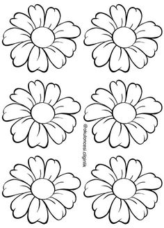 four different flower shapes that are outlined in black and white, each with the same color