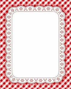 a red and white checkered table cloth with a square frame on the center,