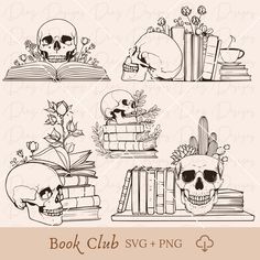 books with skulls and flowers on them