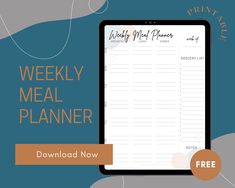 the weekly meal planner is displayed on a tablet