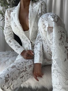 Blazer Pants Set, Wedding Dress Jumpsuit, Lace Suit, Flirty Outfits, Woman Suit Fashion, Lace Outfit, Amazon Products, Chiffon Maxi Dress