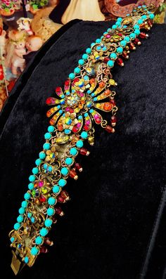 Michal Negrin Bracelet Multicolor Turquoise Crystal Beads Victorian Velvet Cuff | eBay Bohemian Jeweled Multicolor Bracelets, Bohemian Multicolor Jeweled Bracelets, Festive Multicolor Rhinestone Jewelry, Bohemian Turquoise Bracelet For Party, Multicolor Rhinestone Jewelry For Festivals, Multicolor Rhinestone Festival Jewelry, Multicolor Rhinestones Jewelry For Festival, Bohemian Multicolor Rhinestone Jewelry, Festival Multicolor Rhinestone Jewelry