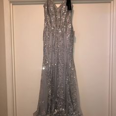 Beautiful Dress, Has Not Been Worn. Has Tags And Just Doesn’t Fit My Postpartum Body. Silver Sleeveless Prom Dress, Silver Sleeveless Sequin Dress For Prom, Silver Fitted Sequin Dress For Gala, Fitted Silver Sequin Dress For Gala, Silver Sleeveless Dress For Prom Season, Silver Sleeveless Sequin Prom Dress, Sleeveless Silver Sequin Prom Dress, Silver Sleeveless Dress For Prom, Elegant Metallic Sequin Prom Dress