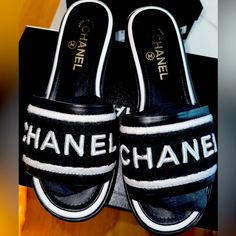 Excellent Condition, Minor Marks, And Wear On The Bottom 37.5 White Mules, Chanel Black And White, Shoes Chanel, Mule Sandals, Chanel Black, Chanel Shoes, Mule, Chanel, Black White