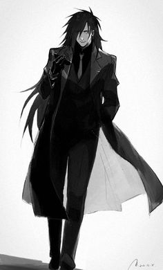 an anime character with long hair and black clothes