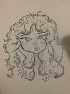 a drawing of a woman's face with curly hair